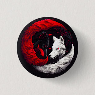 Moon Crimson Red White Wolf Button