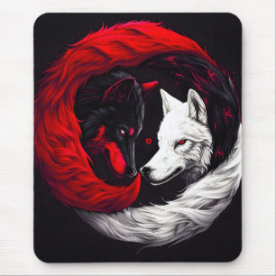 Moon Crimson Red White Wolf Mousepad