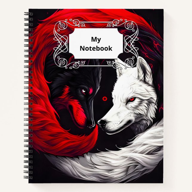 Moon Crimson Red White Wolf Notizbuch (Vorderseite)