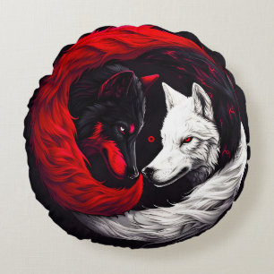 Moon Crimson Red White Wolf Rundes Kissen