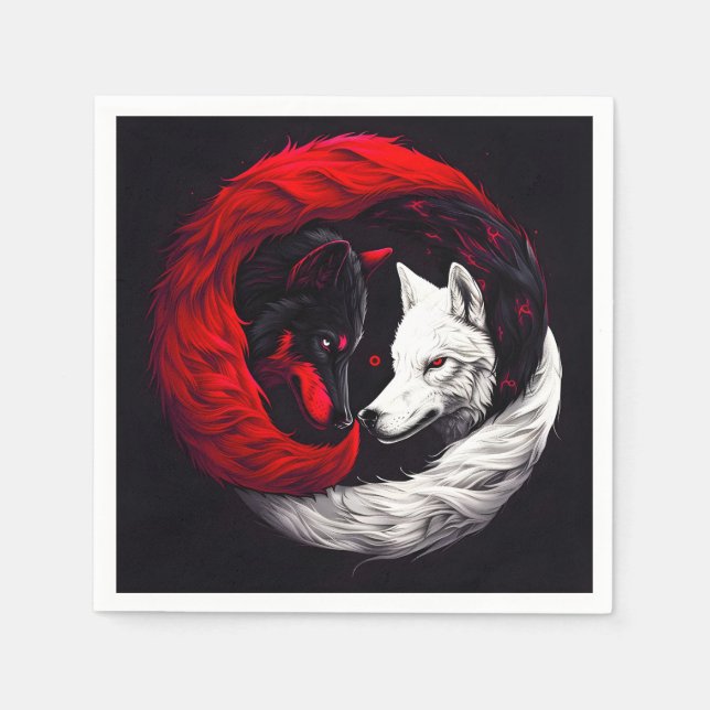 Moon Crimson Red White Wolf Serviette (Vorderseite)