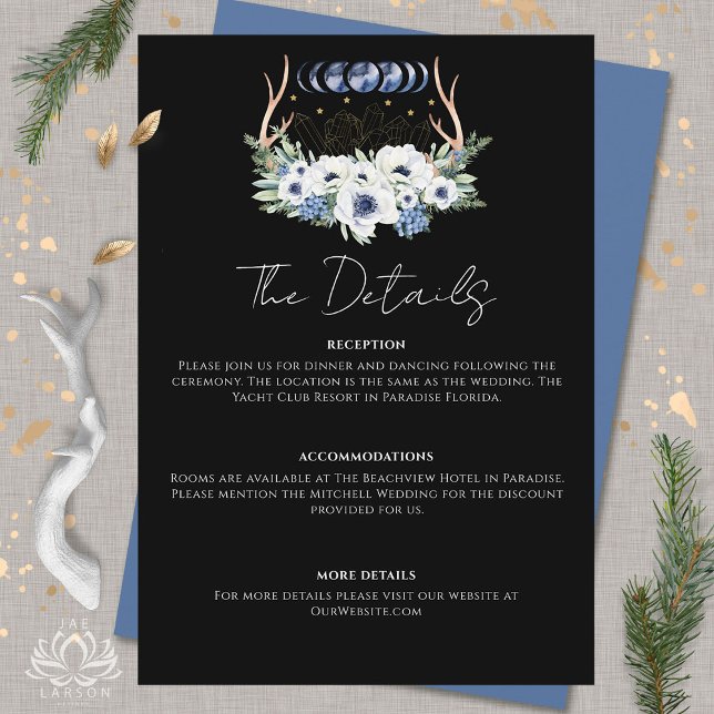 Moon Crystals Blume Boho Metaphysische Hochzeit Begleitkarte (Moon Crystals Flowers Boho Metaphysical Wedding Enclosure Card by Jae Larson Designs)