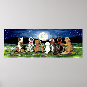 Moon Dog Night Scene Poster Dalmir Spaniel