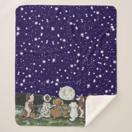 Moon Dogs Navy Blue Night Sky Welppy Hunde Sterne Sherpadecke