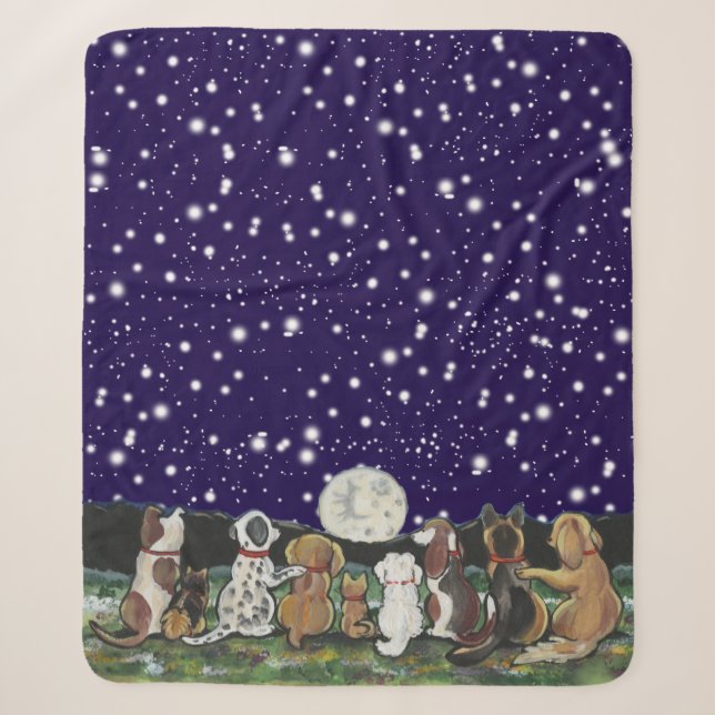 Moon Dogs Navy Blue Night Sky Welppy Hunde Sterne Sherpadecke (Vorderseite)