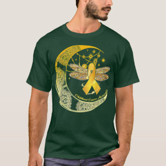 Moon Dragonfly Gold Ribbon Kinderkrebs Awaren T-Shirt