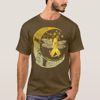 Moon Dragonfly Gold Ribbon Kinderkrebs Awaren T-Shirt