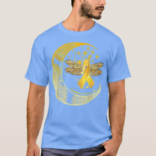 Moon Dragonfly Gold Ribbon Kinderkrebs Awaren T-Shirt