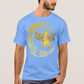 Moon Dragonfly Gold Ribbon Kinderkrebs Awaren T-Shirt