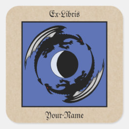 Moon Dragons Fantasy Design Buchzeichen Quadratischer Aufkleber