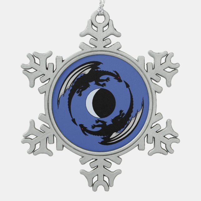 Moon Dragons Fantasy Design Snowflake Pewter Chris Schneeflocken Zinn-Ornament (Vorderseite)