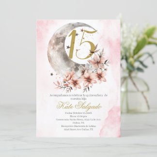 Moon Dusty pink Quinceanera Einladung