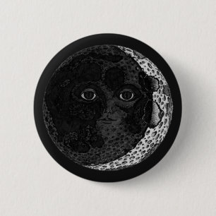 Moon Face Crescent Hand Drawn Ink Illustration Button