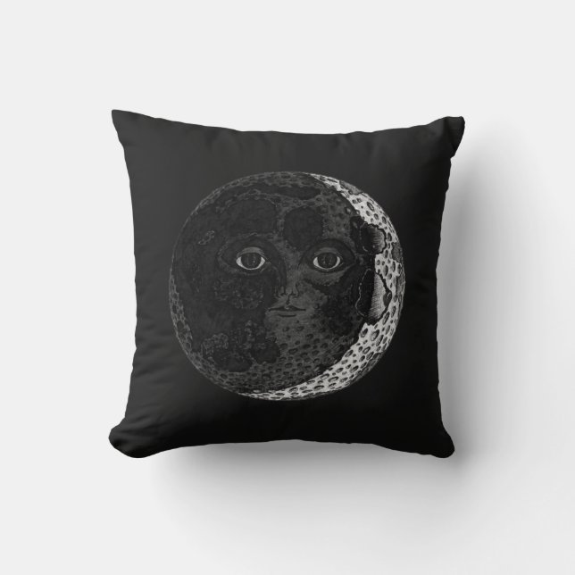Moon Face Crescent Hand Drawn Ink Illustration Kissen (Vorderseite)