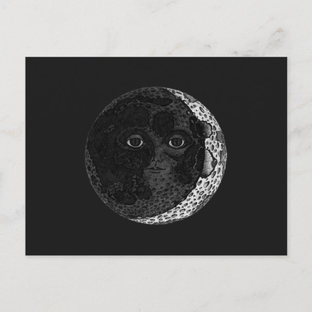 Moon Face Crescent Hand Drawn Ink Illustration Postkarte (Vorderseite)