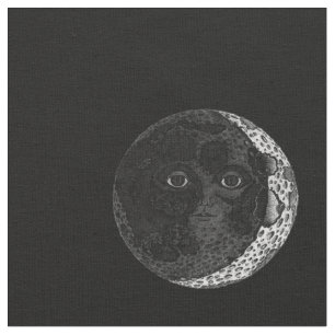 Moon Face Crescent Hand Drawn Ink Illustration Stoff
