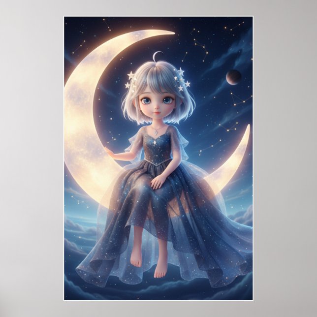 Moon Fairy Starry Night Art Poster (Vorne)