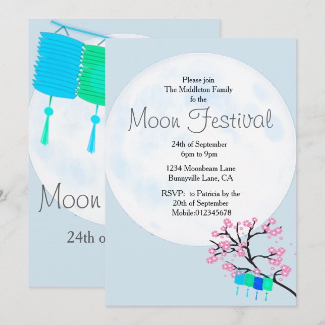 Moon Festival - Chinesische Herbstfestival Einladu Einladung (Vorne/Hinten)