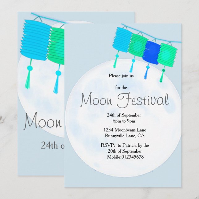 Moon Festival - Chinesische Herbstfestival Einladu Einladung (Vorne/Hinten)