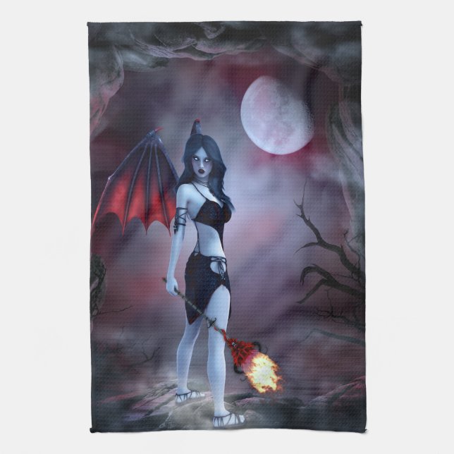 Moon fire Succubus Geschirrtuch (Vertikal)