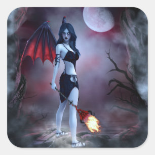 Moon fire Succubus Quadratischer Aufkleber