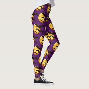 Moon Flying Bats Niedlich Halloween Orange und Lil Leggings