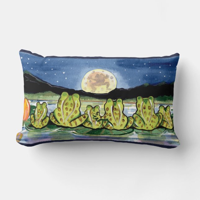Moon Frogs Family Night Time Designer Kissen (Vorderseite)