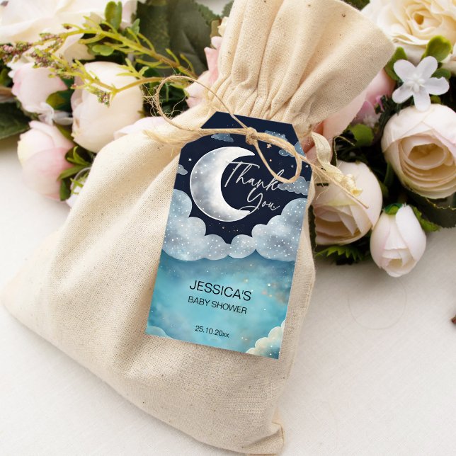Moon Galaxy Babydusche danke Ihnen für Ihre Unters Geschenkanhänger (Moon galaxy baby shower thank you favor gift tags silver moon clouds twinkle navy blue favor tags)