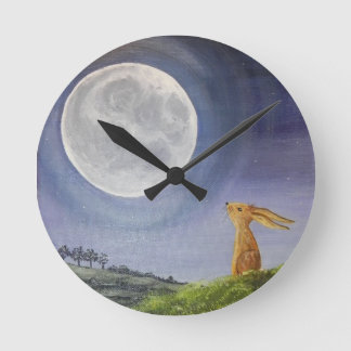 Moon Gazing Hare Clock Runde Wanduhr