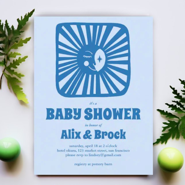 Moon Glow Boho Moderne Niedliche Babydusche Einladungspostkarte (Cute moon theme baby shower invitation postcard. Customize with your own text)