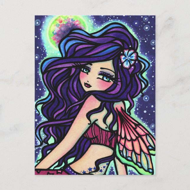 Moon Glow Fairy Fantasy Art Postcard Hannah Lynn Postkarte (Vorderseite)