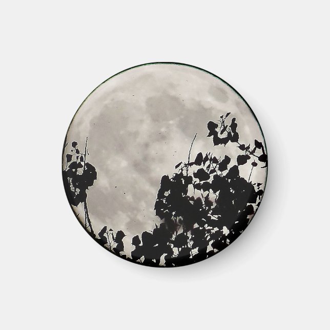 Moon hinter dunklen Blätter Magnet (Vorne)