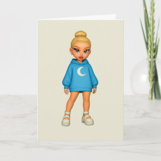 Moon Hoodie Fashion Doll Greeting Card Karte
