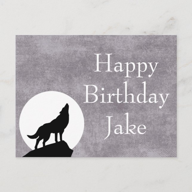 Moon & Howling Wolf Silhouette Geburtstag Postkarte (Vorderseite)