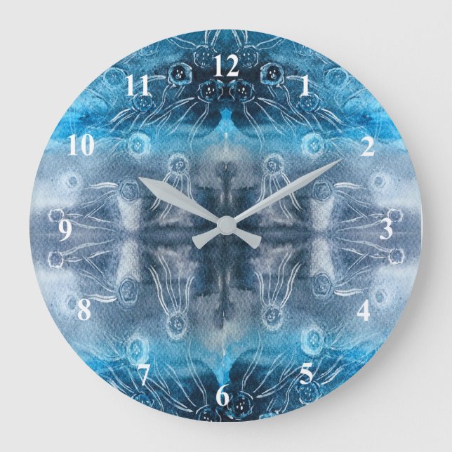 Moon jellyfish batik print große wanduhr (Vorderseite)
