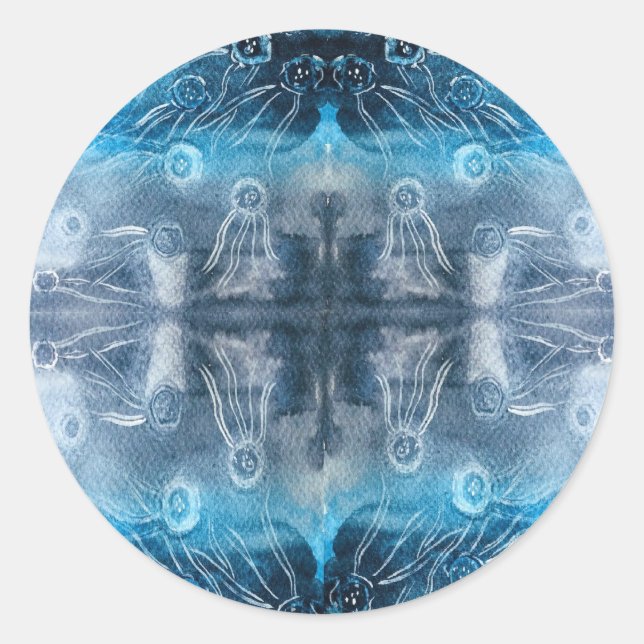 Moon jellyfish batik print runder aufkleber (Vorderseite)