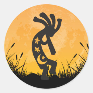 Moon Kokopelli Runder Aufkleber