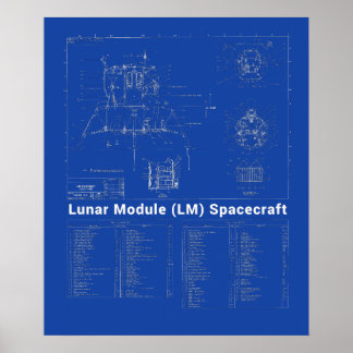 Moon Lander Lunar Module (LM) Blueprint Poster