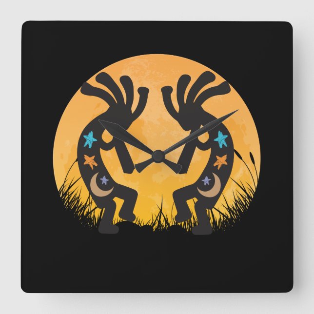Moon Landscape Kokopellis Quadratische Wanduhr (Vorderseite)