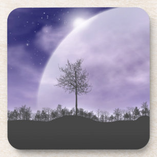 Moon Light Stars Sky Trees Whimsical personalisier Untersetzer