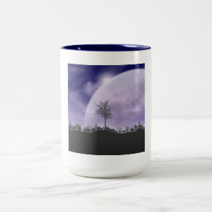 Moon Light Stars Sky Trees Whimsical personalisier Zweifarbige Tasse