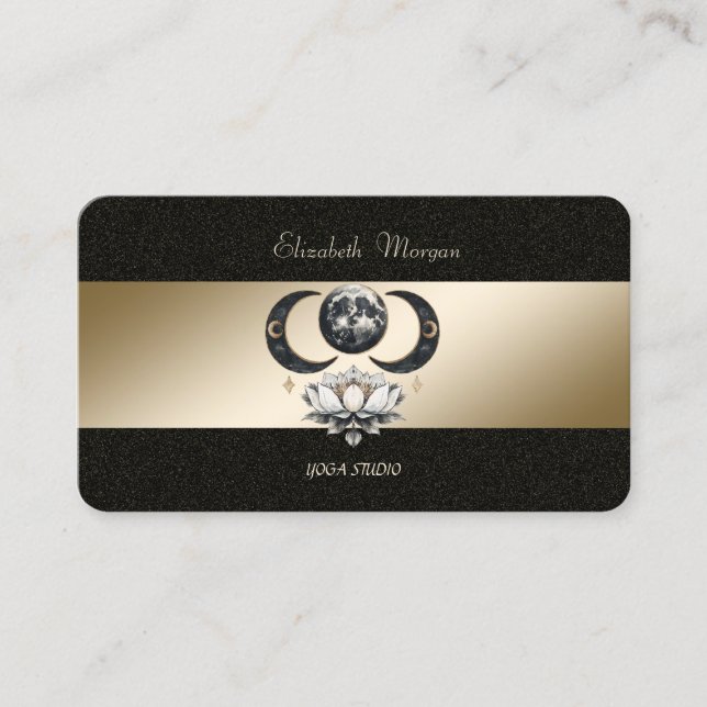 Moon Lotus Gold Black Yoga Studio Carte de visite (Devant)