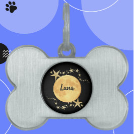 Moon Luna Gold Stars Personalisiert Pet ID Tag Tiermarke