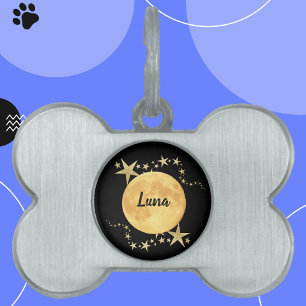 Moon Luna Gold Stars Personalisiert Pet ID Tag Tiermarke