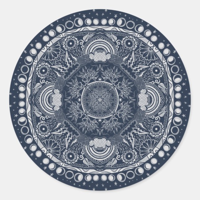 Moon Mandala MoonChild Yoga Runder Aufkleber (Vorderseite)
