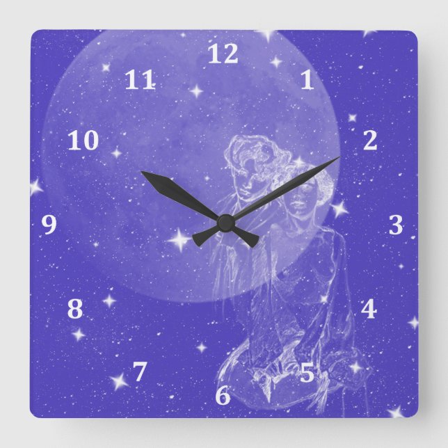 Moon Mirage Square Wall Clock Quadratische Wanduhr (Vorderseite)