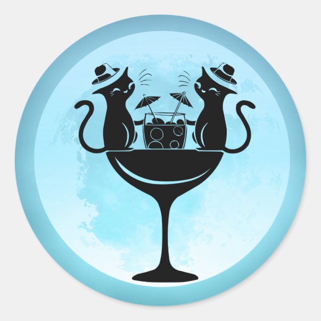 Moon mit Cocktails Party Katzen Runder Aufkleber (Vorderseite)