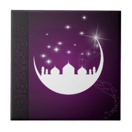 Moon mit Moschee Silhouette - Keramik Tile Fliese