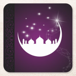 Moon mit Moschee Silhouette - PapierUntersetzer Rechteckiger Pappuntersetzer
