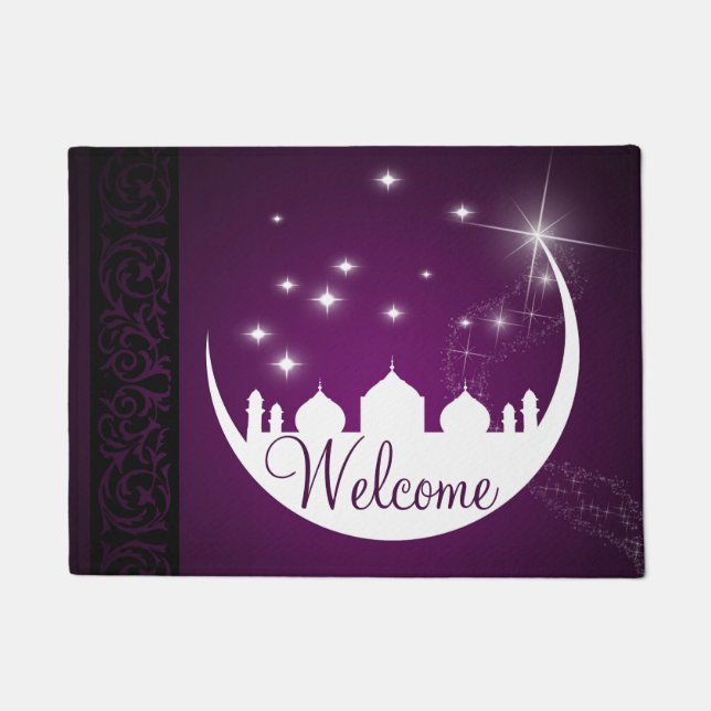 Moon mit Moschee Silhouette Willkommenstor Mat Fußmatte (Vorderseite)